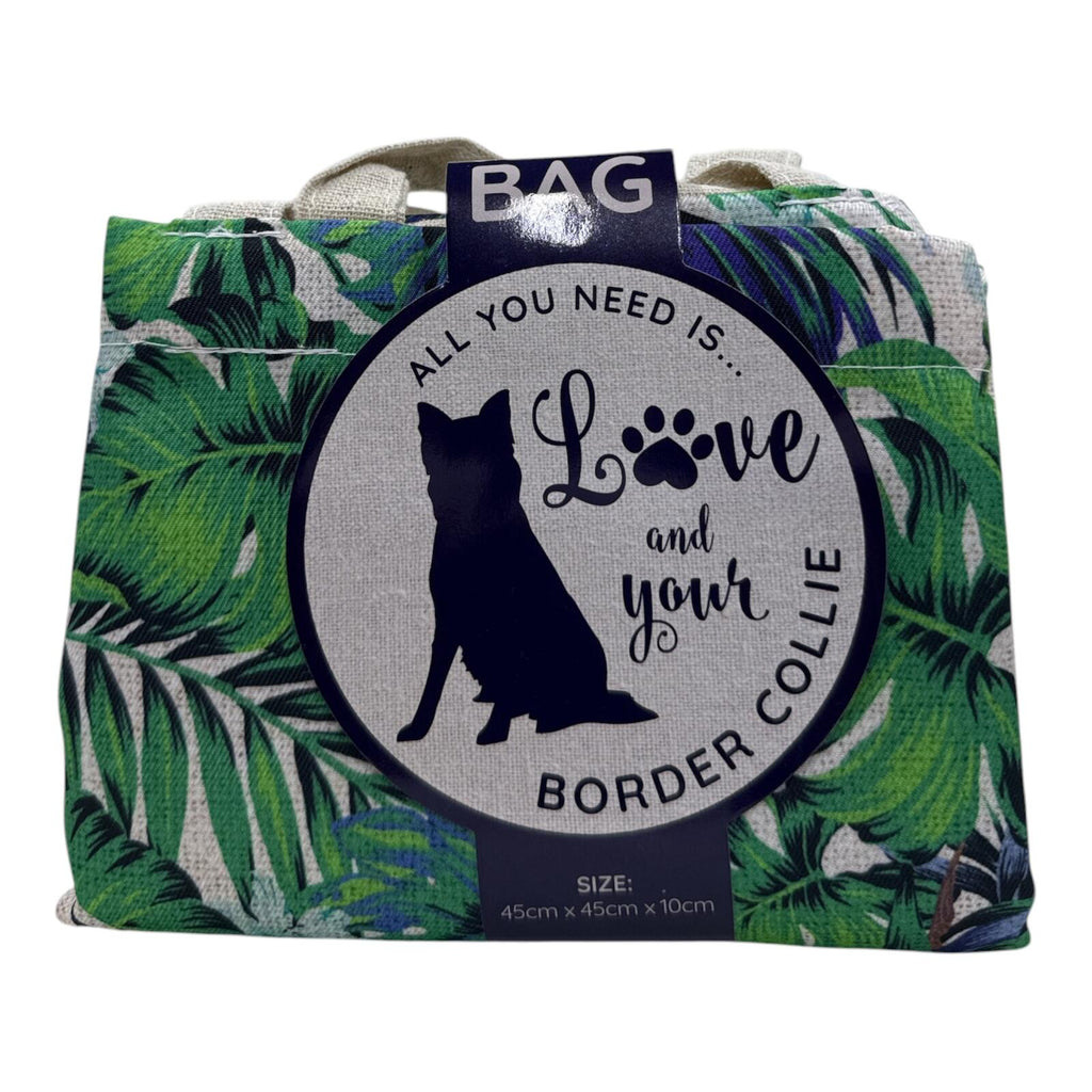 Lisa Pollock Tropical Leaf Print Tote Bag - Border Collie Design
