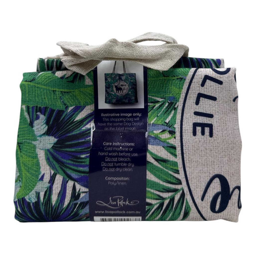 Lisa Pollock Tropical Leaf Print Tote Bag - Border Collie Design