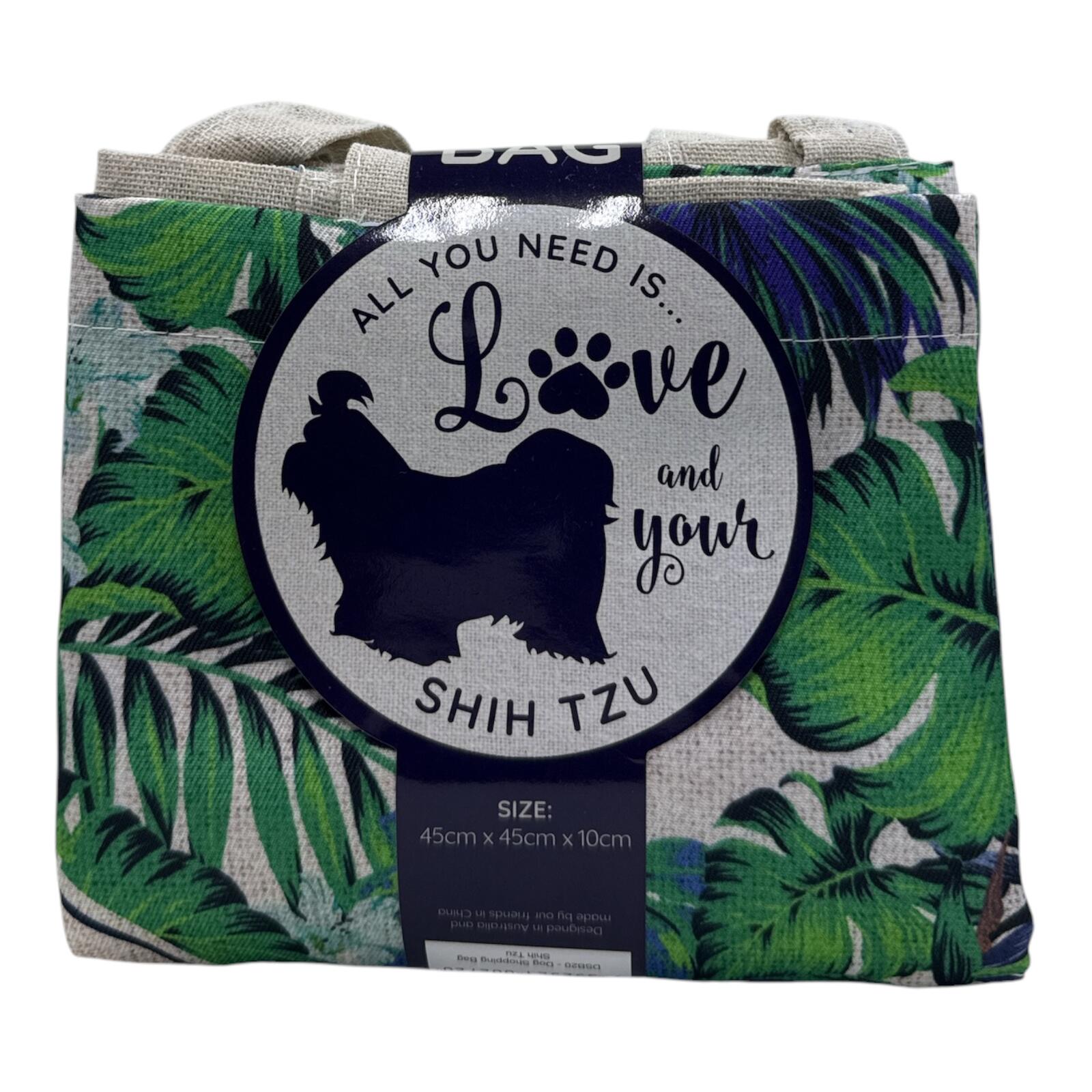 Lisa Pollock Tropical Leaf Tote Bag with Shih Tzu Design
