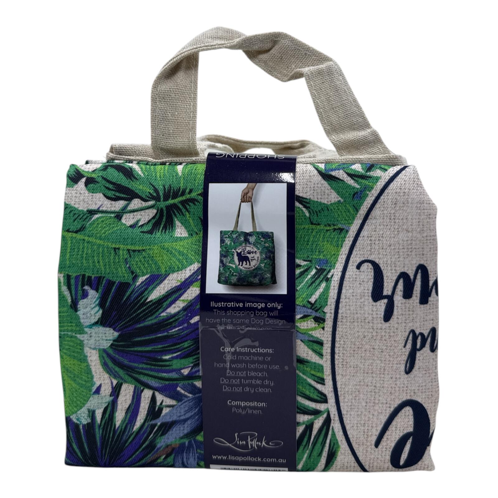 Lisa Pollock Tropical Leaf Tote Bag with Shih Tzu Design
