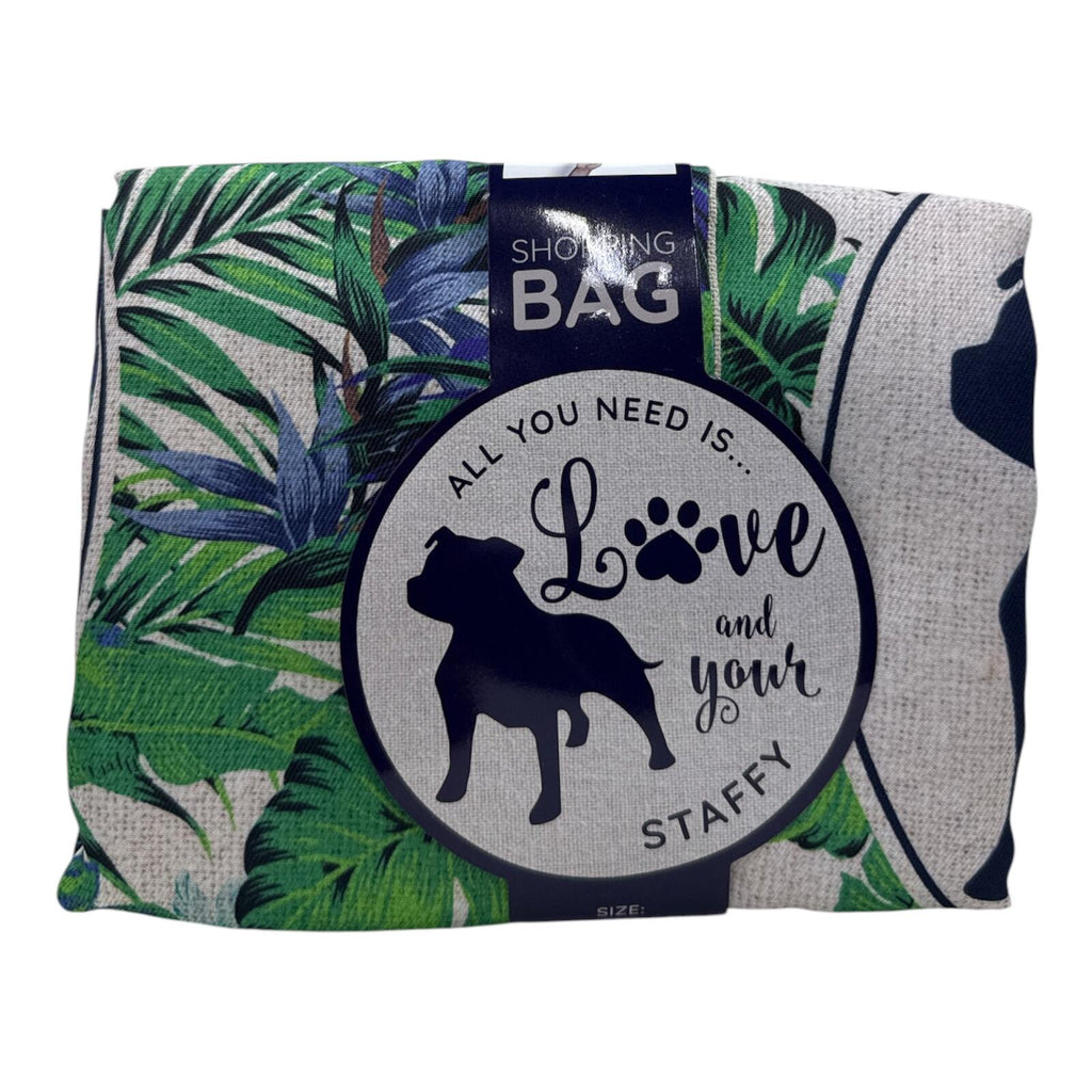 Tropical Leaf Print Tote Shopping Bag with Dog Design