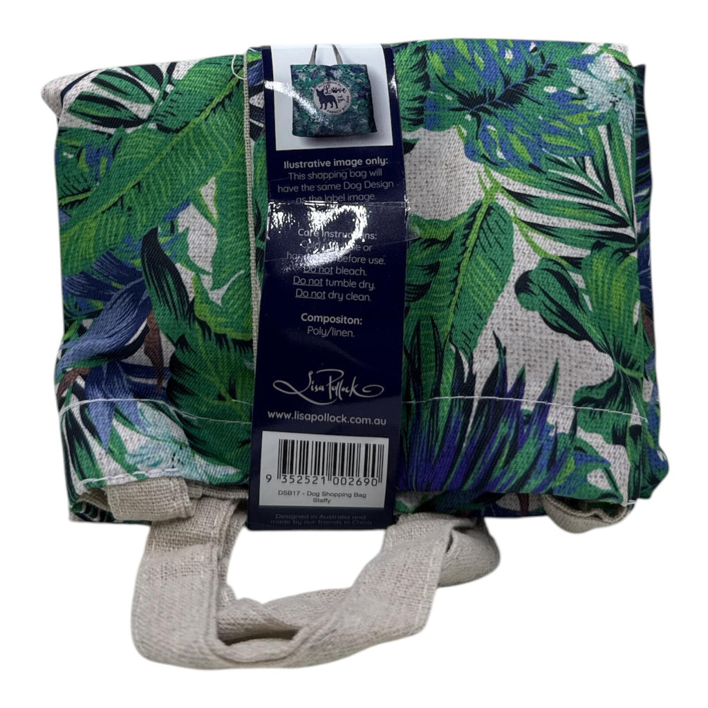Tropical Leaf Print Tote Shopping Bag with Dog Design