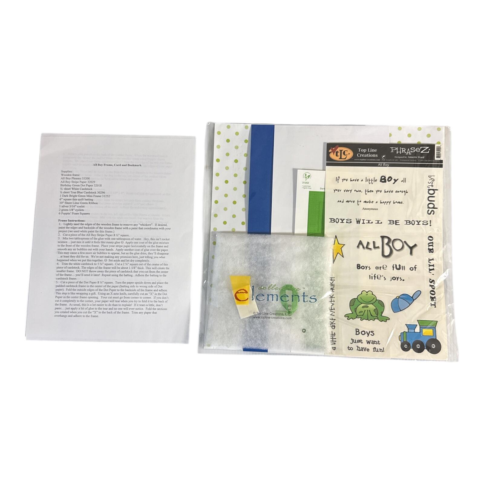 TLC Collective Elements All Boy frame, card, and bookmark 2004