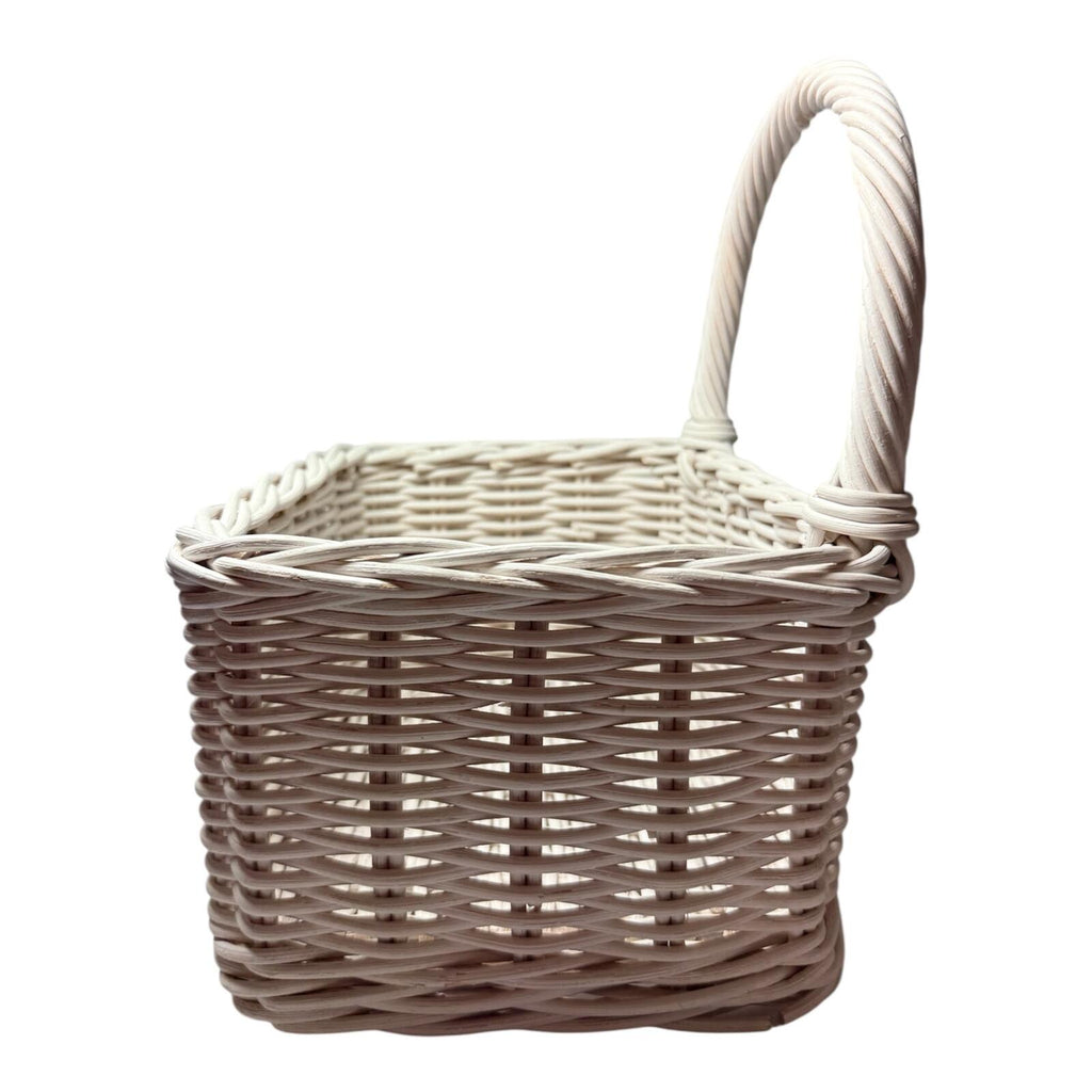 Woven Rectangular Basket with Handle - Cream