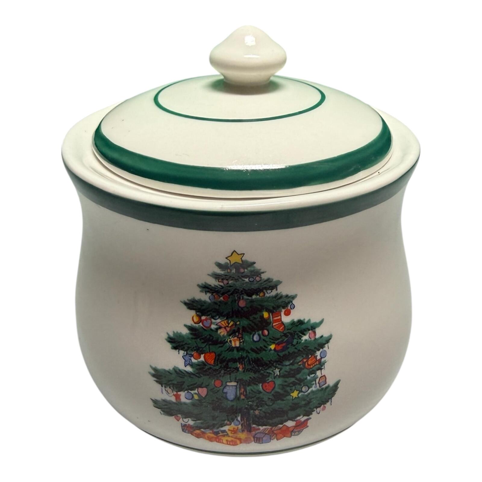 Totally Today Christmas Tree Sugar Bowl | Vintage Holiday Ceramic Tableware