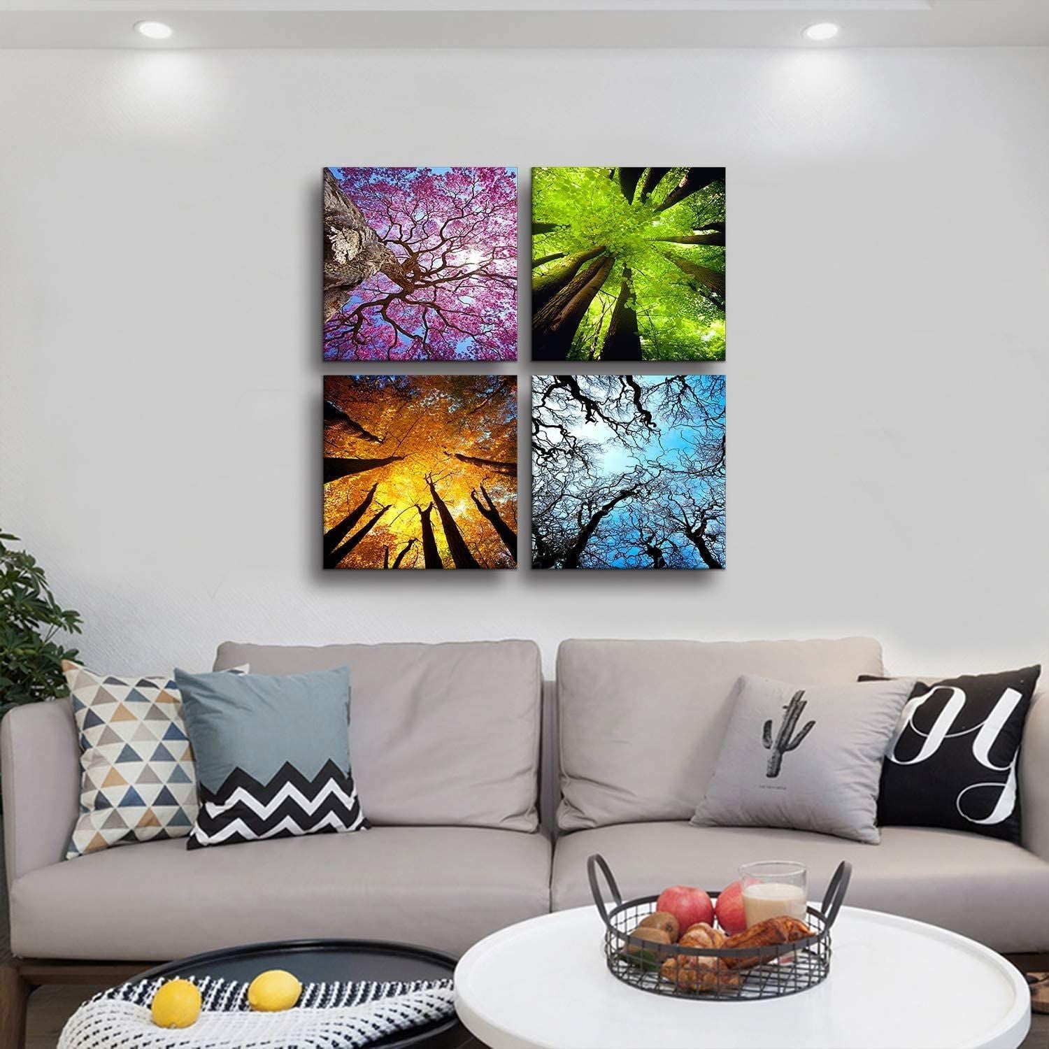 4 Panels Canvas Wall Art Spring Summer Autumn Winter Four Seasons Landscape Color Tree Painting Picture Prints Modern Giclee Artwork Stretched and Framed for Living Room Home Decoration