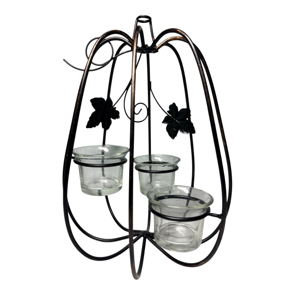 Vintage Metal Pumpkin-Shaped Candle Holder with Glass Votives
